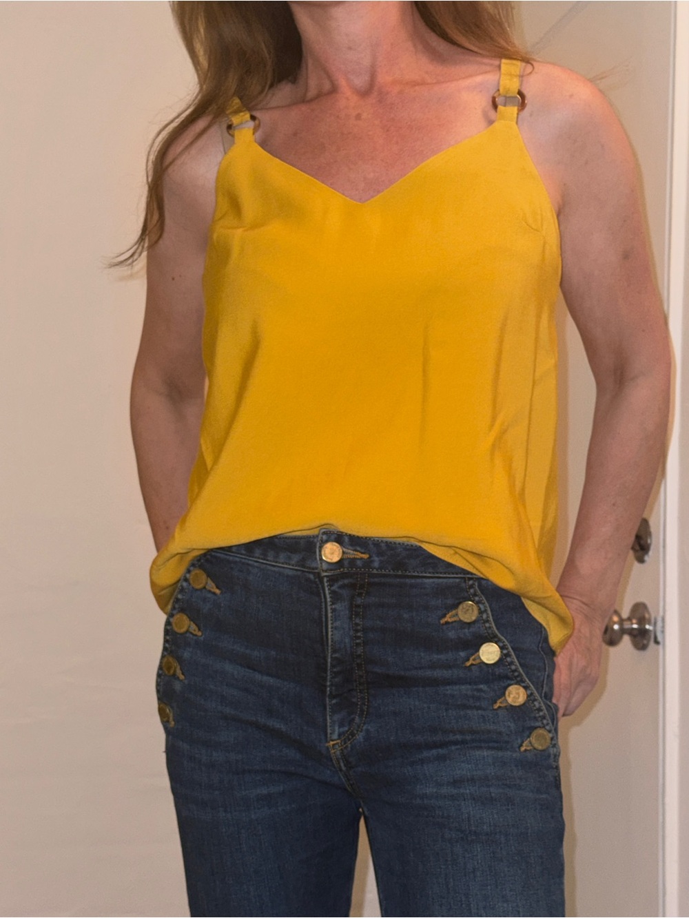 Topshop Yellow V-Neck Satin Cami with Strap Rings - Picture 1 of 3